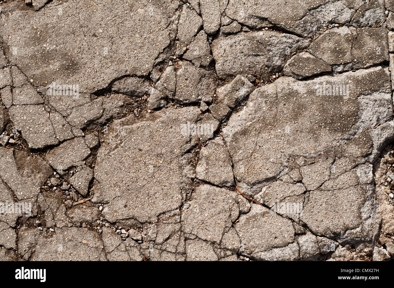 Severely cracked sidewalk close up abstract view Stock Photo