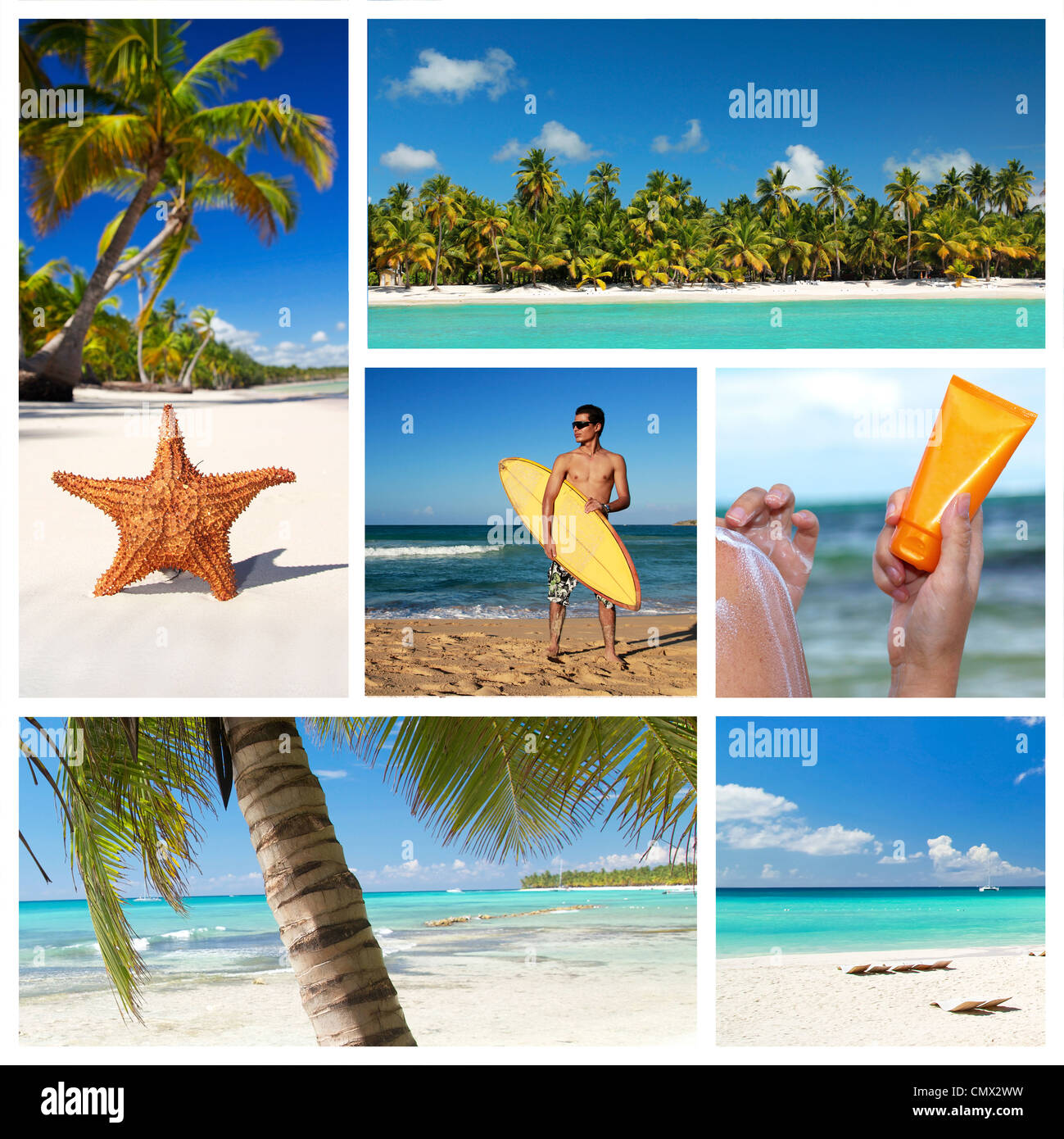 Tropical nature collage with different parts of caribbean landscape Stock Photo