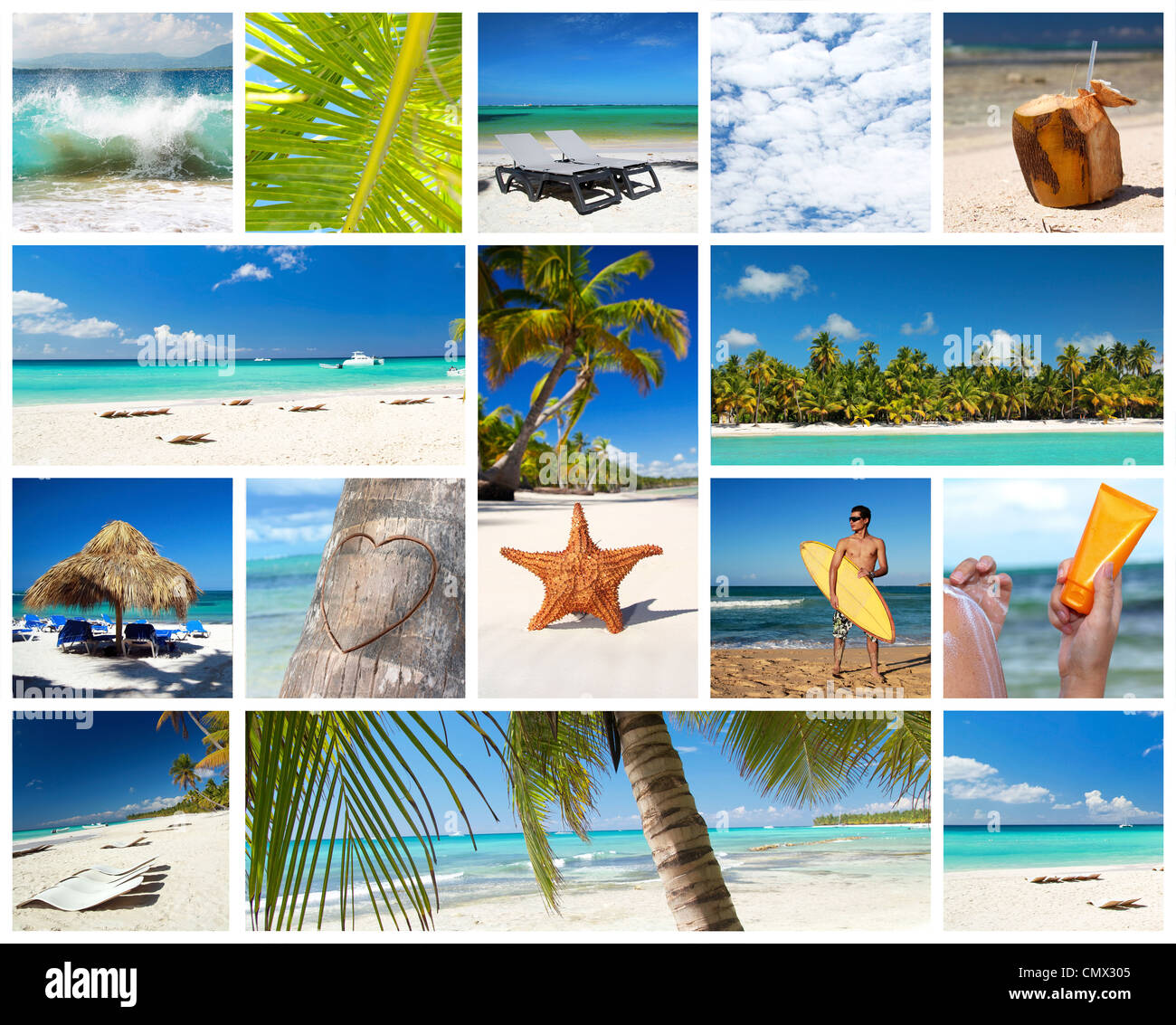 Tropical nature collage with different parts of caribbean landscape Stock Photo