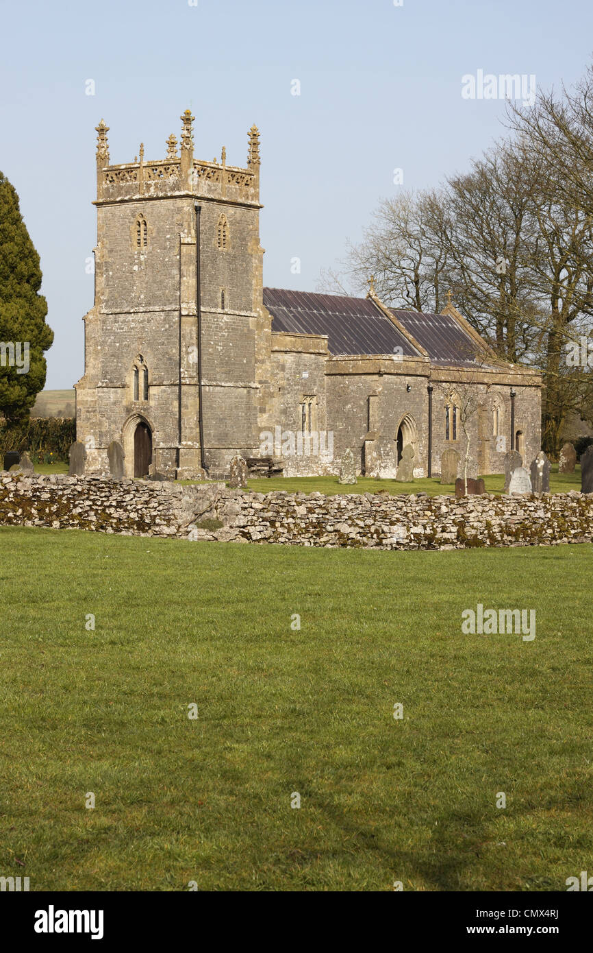 Priddy Somerset England St Laurence local parish village church dates from the 13th century Stock Photo