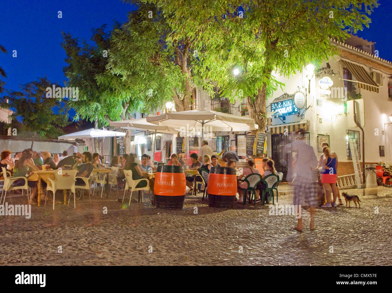 A restaurant in the Albaycin area of Granada City taken at night Stock Photo