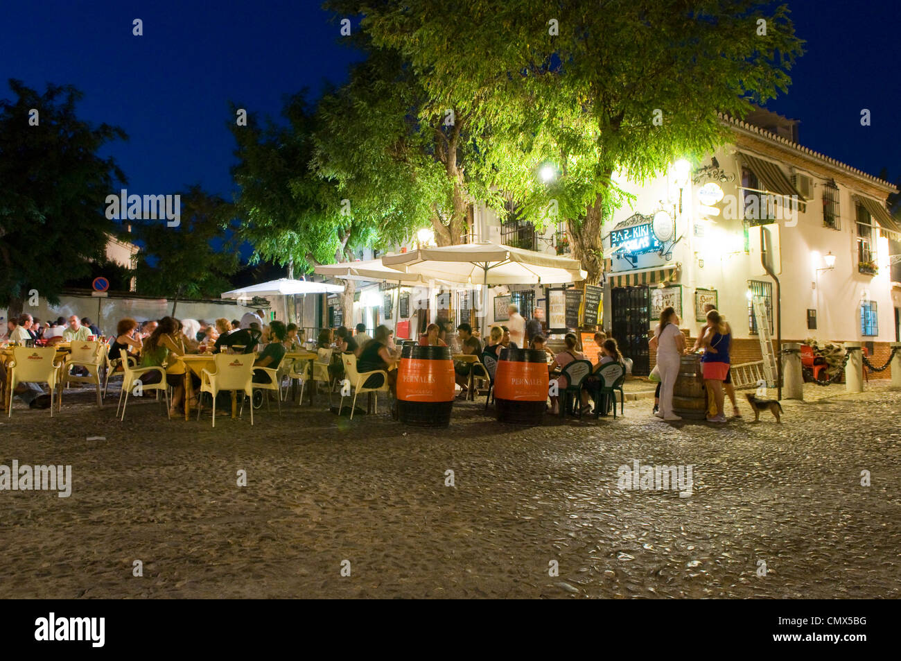 A restaurant in the Albaycin area of Granada City taken at night Stock Photo
