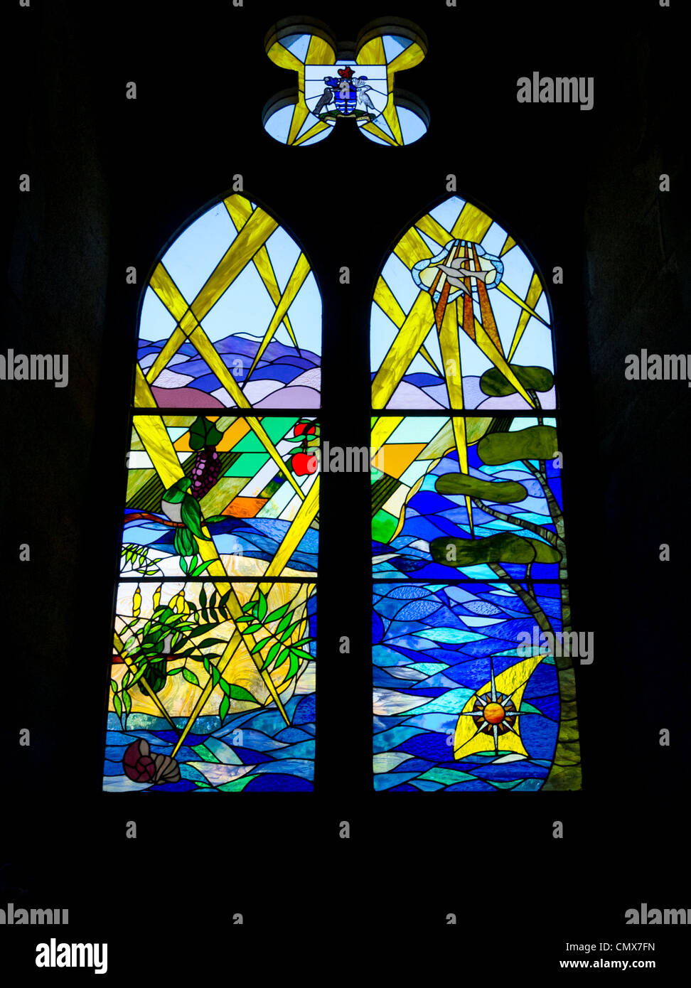 Interior of Christ Church Cathedral, New Zealand stained glass window