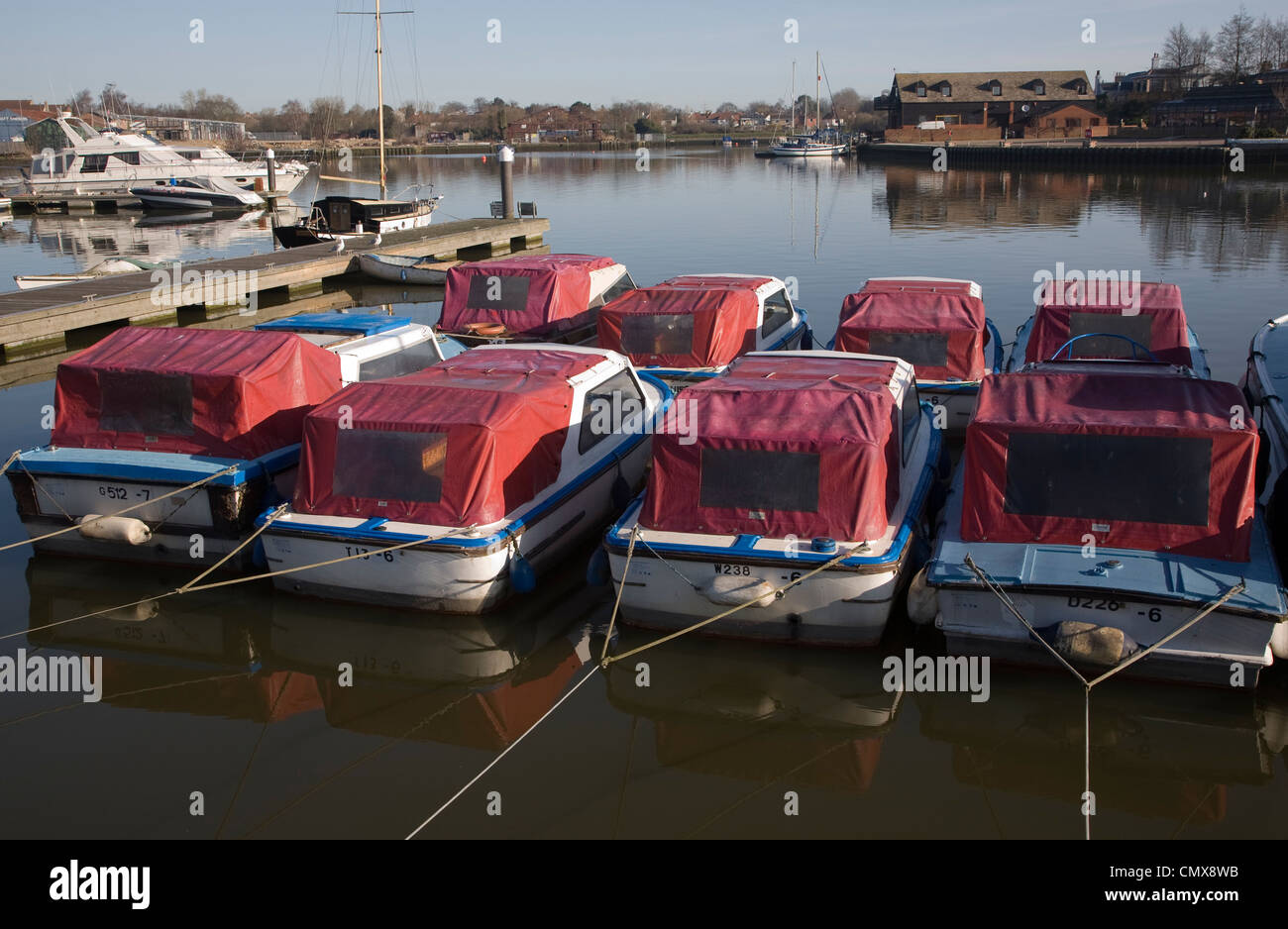 Broadland boats at Oulton Broad, Suffolk, England Stock Photo