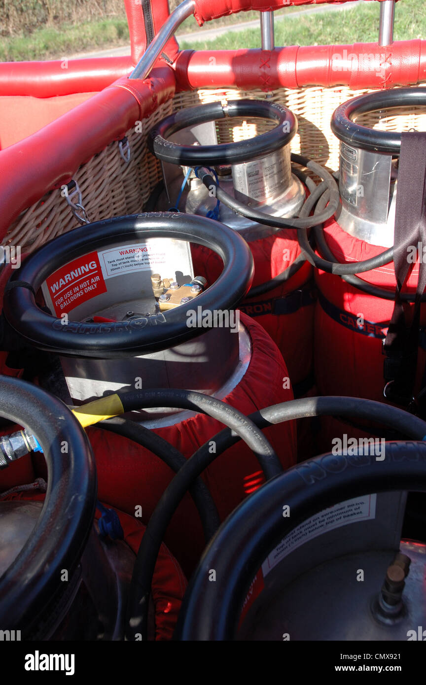 Gas tanks in the basket of a Virgin hot air balloon Stock Photo