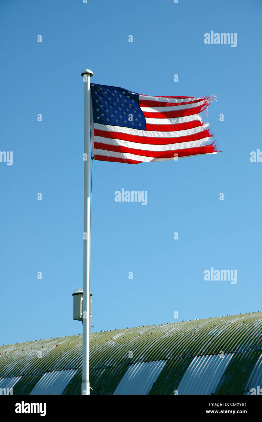 American Stars and Stripes flag flying at Old Buckenham airfield, Norfolk Stock Photo