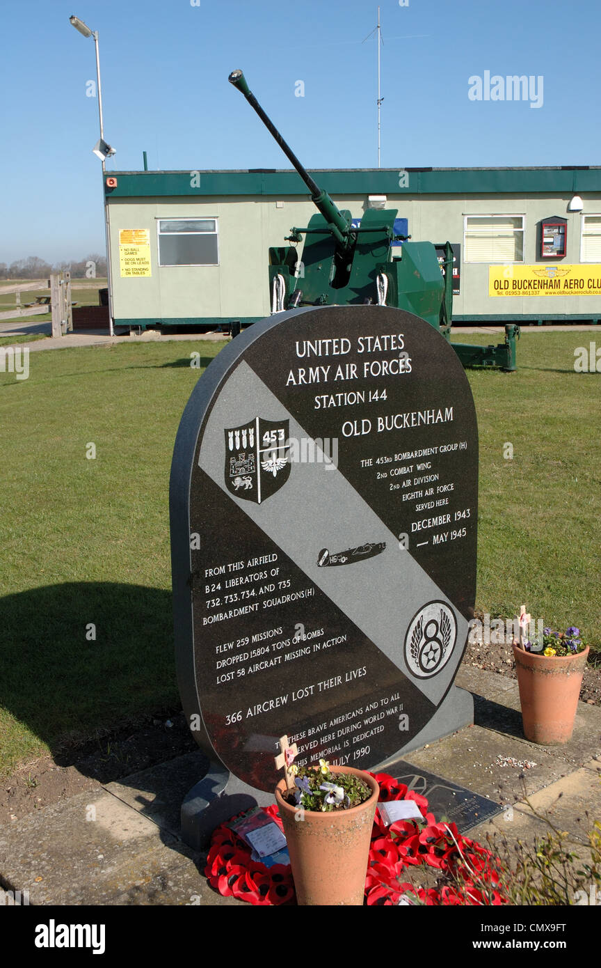 Memorial to 453rd Bombardment Group, based at Old Buckenham airfield in Norfolk during World War Two Stock Photo