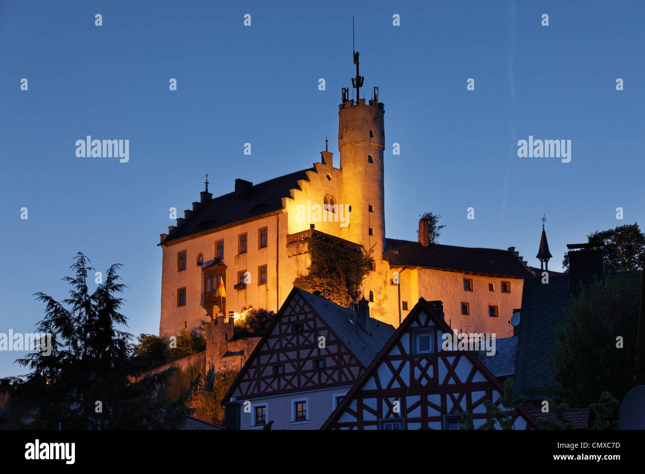 Germany, Bavaria, Franconia, Franconian Switzerland, View of Goessweinstein castle at night Stock Photo