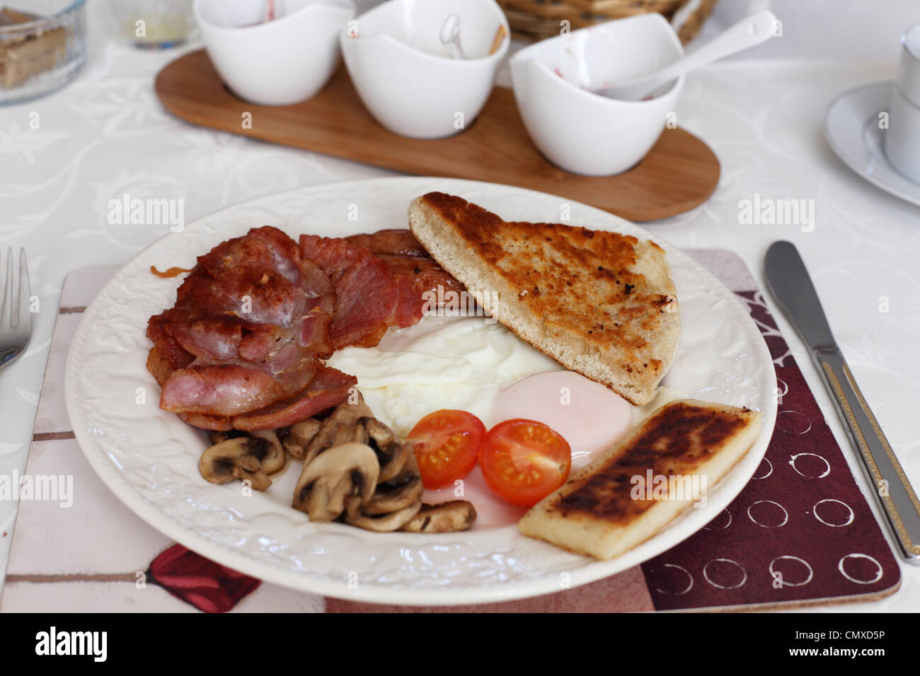 United Kingdom, Northern Ireland, Irish Breakfast in plate, close up Stock Photo
