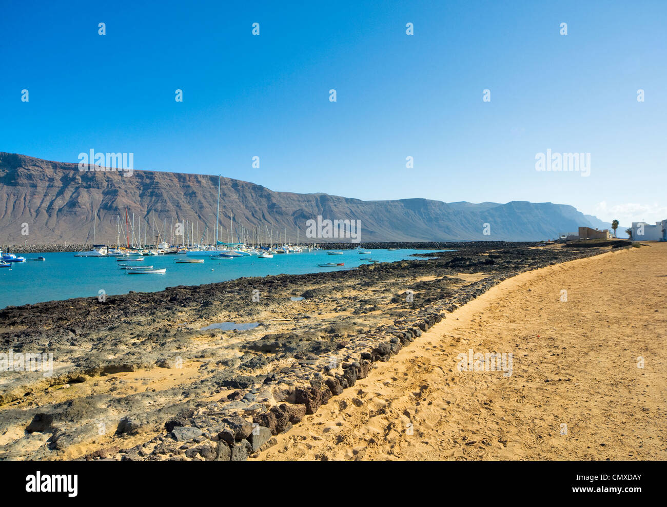 La Graciosa island looking towards the marina, Canary Islands Spain