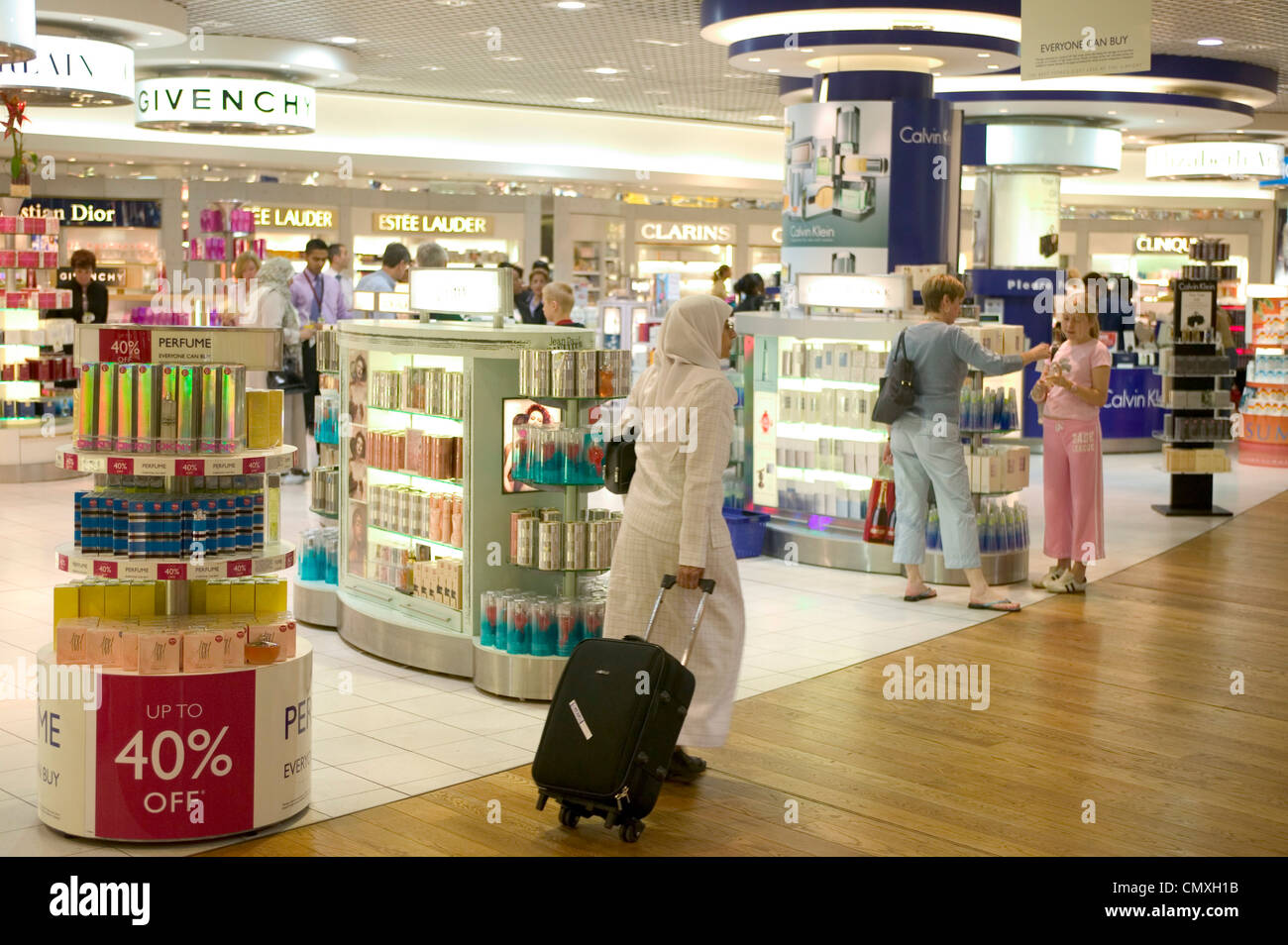 Duty free cosmetics in the departure lounge at heathrow airport Stock Photo