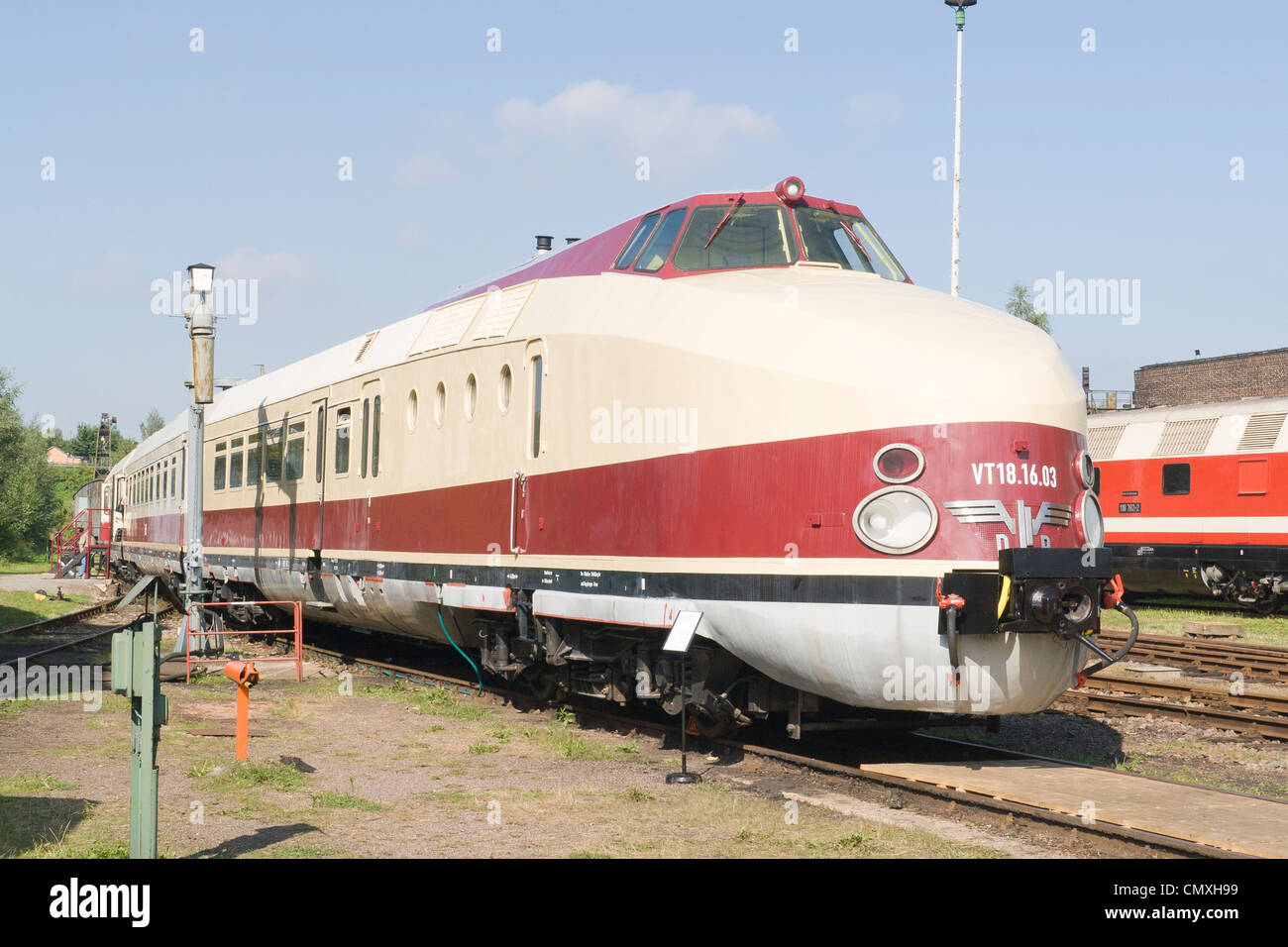 German train at Hilbersdorf Steam Shed near Chemnitz, Germany Stock Photo