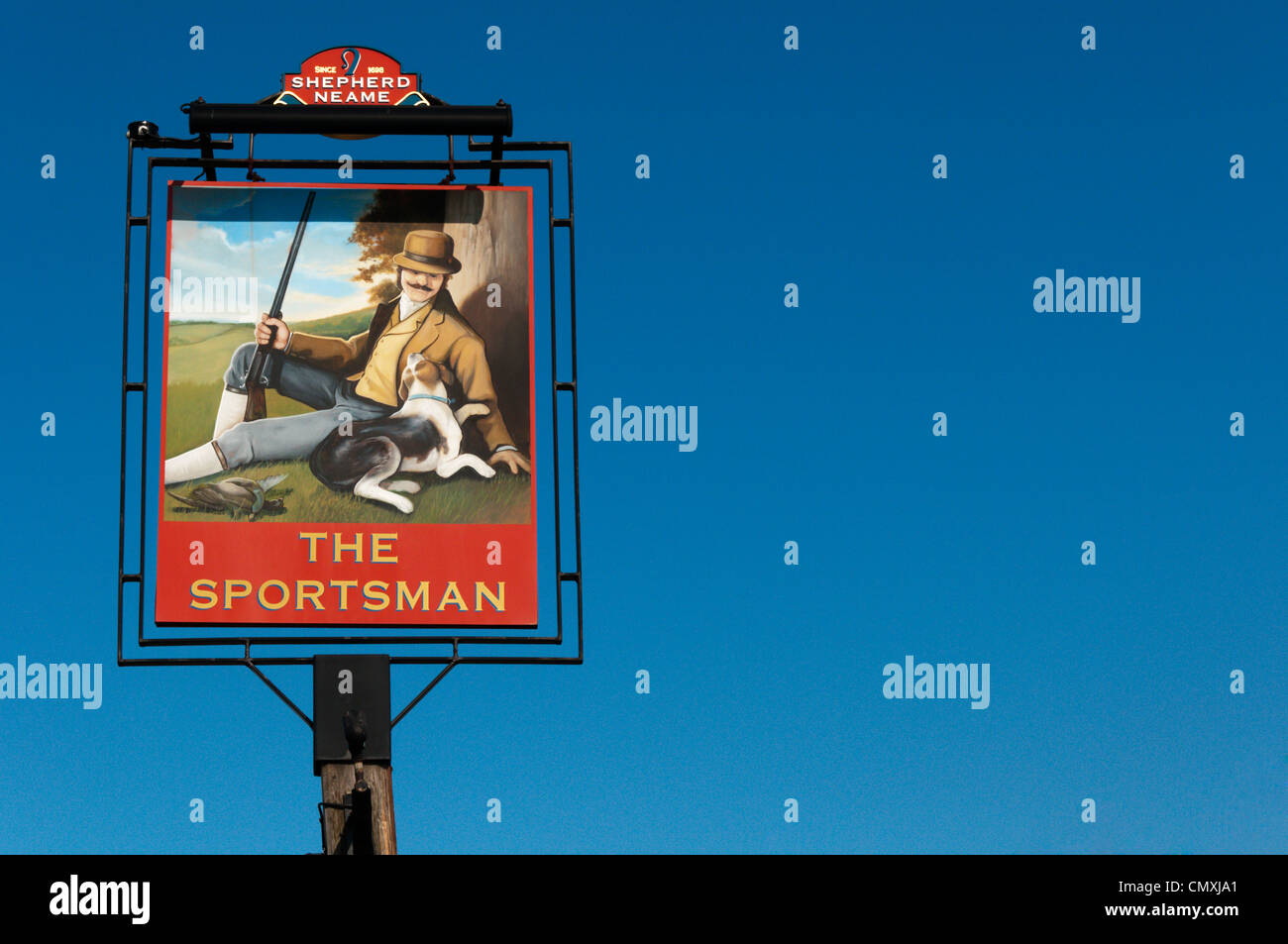 The sign for the Michelin-starred Sportsman public house and restaurant at Seasalter near Whitstable in Kent. Stock Photo