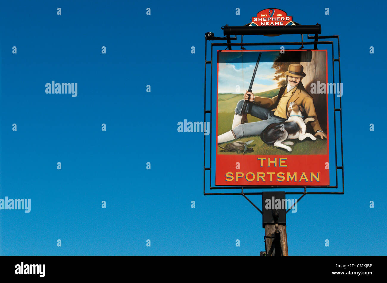 The sign for the Michelin-starred Sportsman public house and restaurant at Seasalter near Whitstable in Kent. Stock Photo