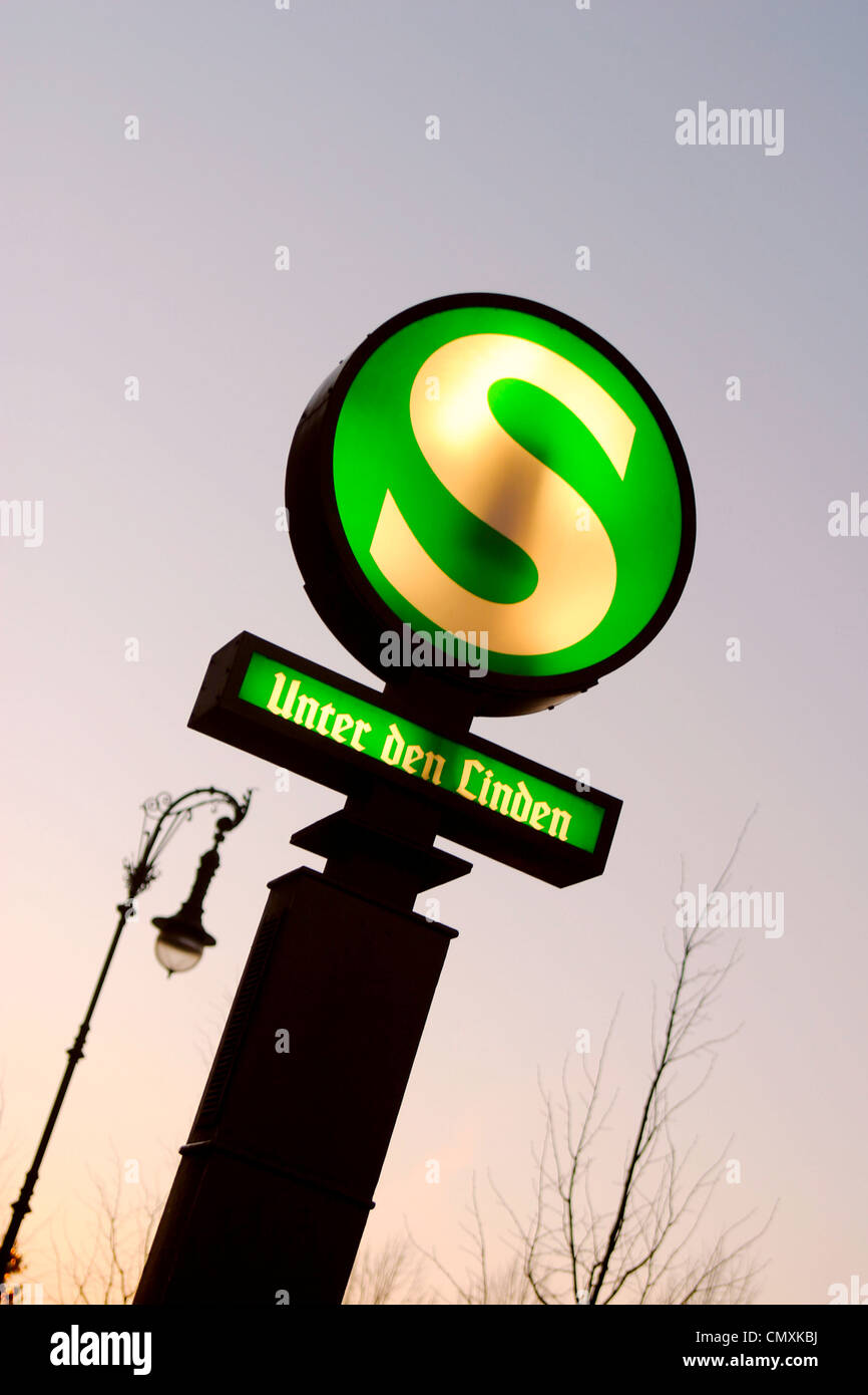 Berlin S-Bahn sign, Unter den Linden, Berlin Stock Photo