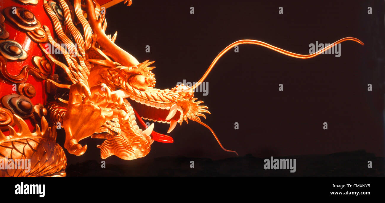 Dragon, Chinese Dragon on floating boat in Hongkong, Aberen Harbour Stock Photo