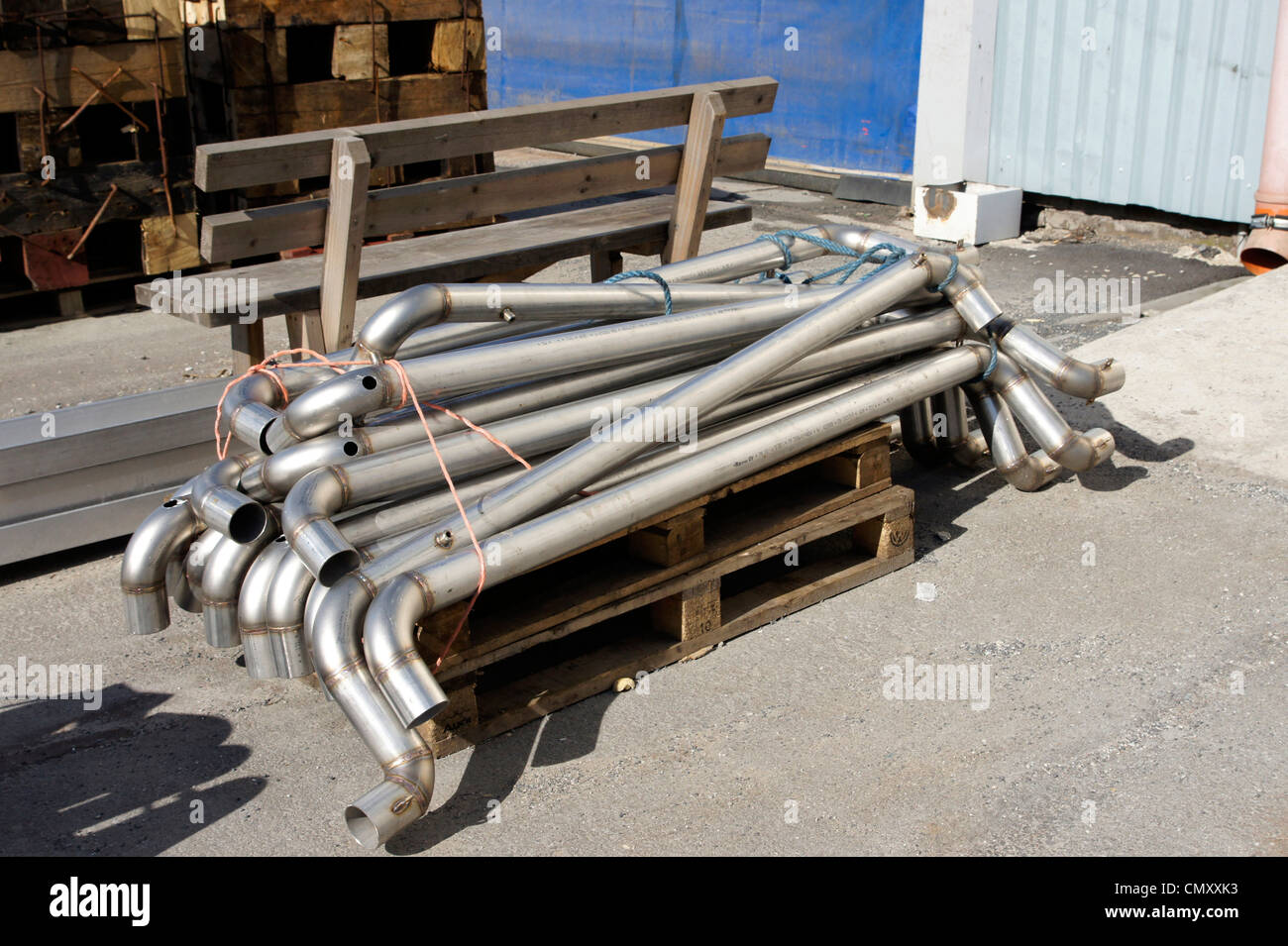 Details from pipes are on the pallet Stock Photo