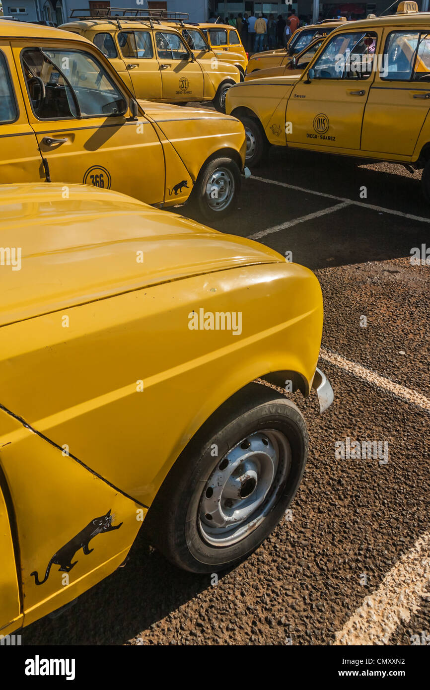 The yellow taxis of Diego Suarez (Antsiranana), north of Madagascar Stock Photo