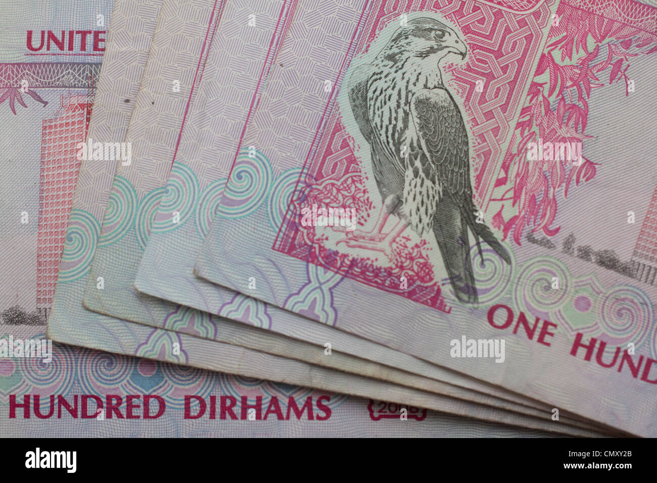 dirhams dirham notes cash currency United arab emirates UAE one hundred dirhams notes Stock Photo