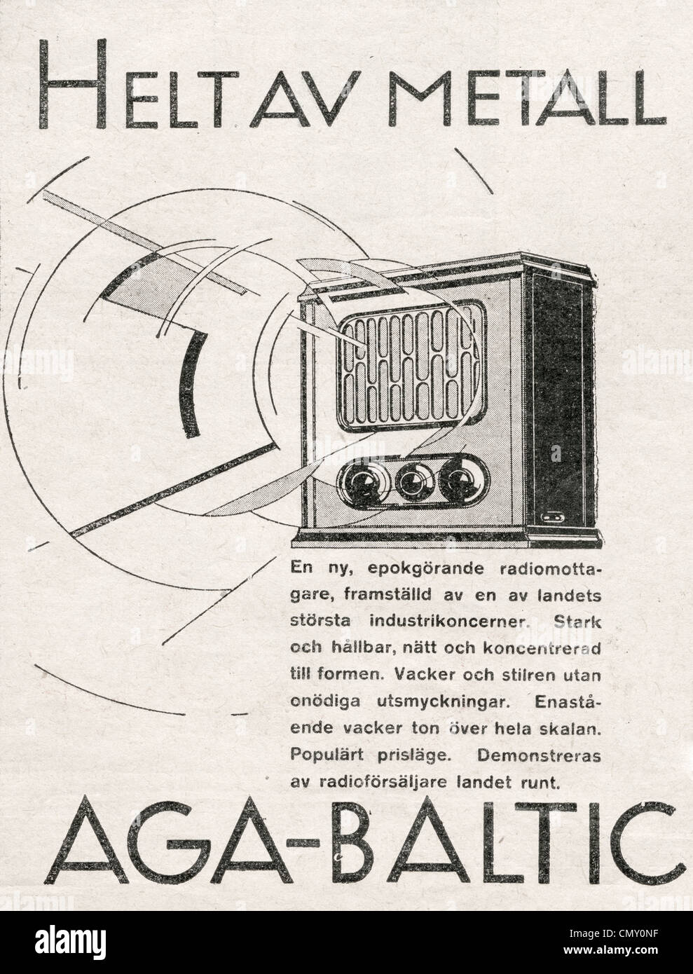 Swedish advertisement from 1930. Aga-Baltic radio. EDITORIAL USE ONLY! Stock Photo