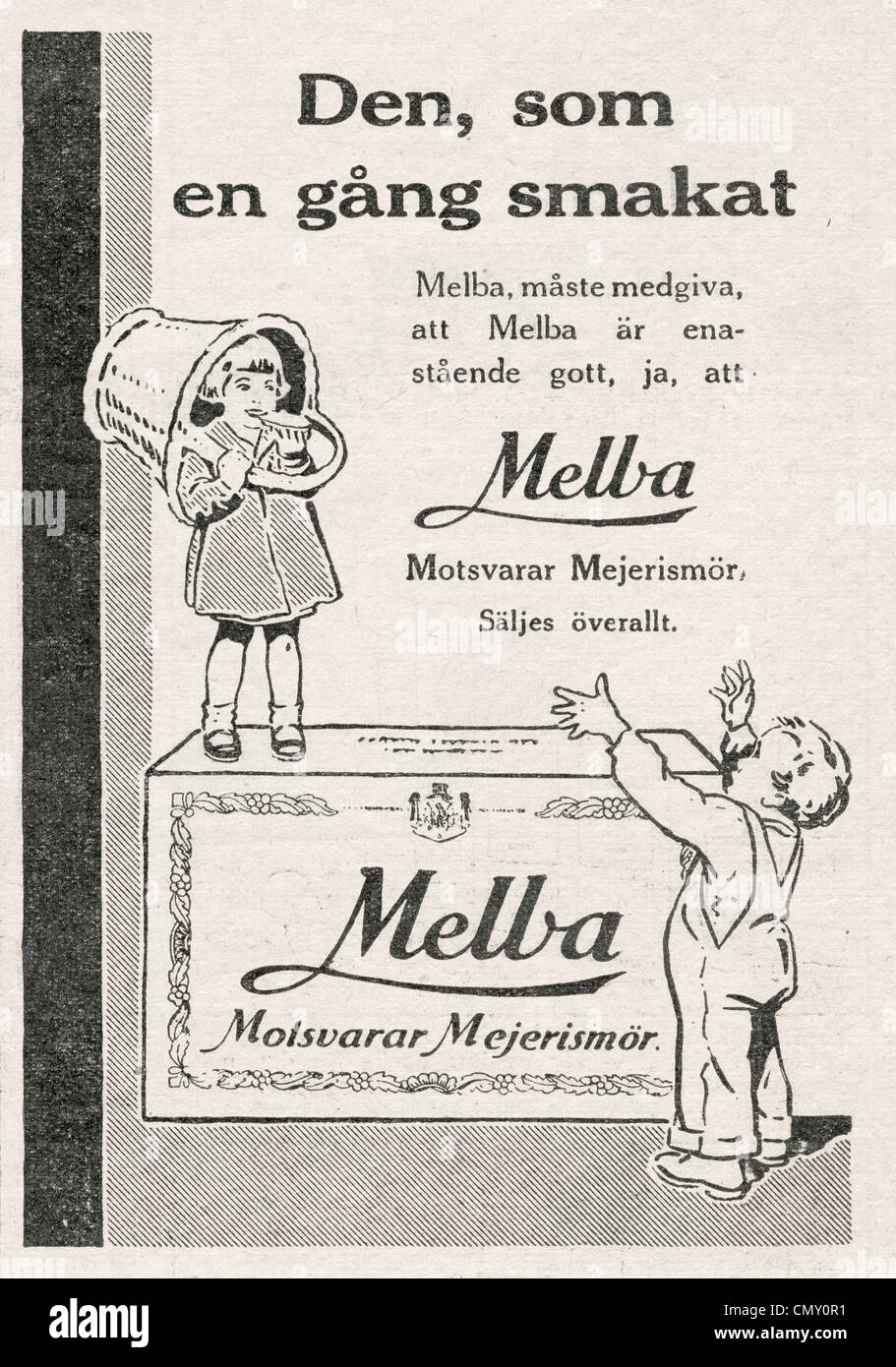 Swedish advertisement from 1930. Melba margarine. EDITORIAL USE ONLY! Stock Photo