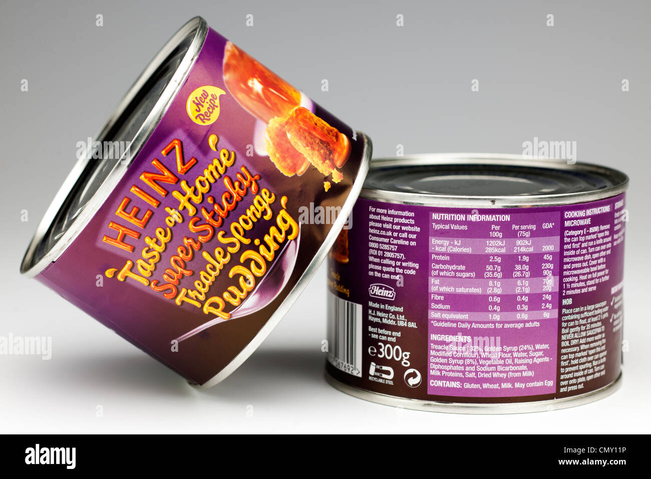 Two Tins of Heinz super sticky treacle sponge pudding Stock Photo