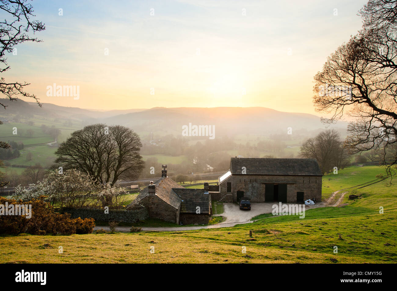 Throstle Nest Farm near Hathersage, Derbyshire, Peak District Stock