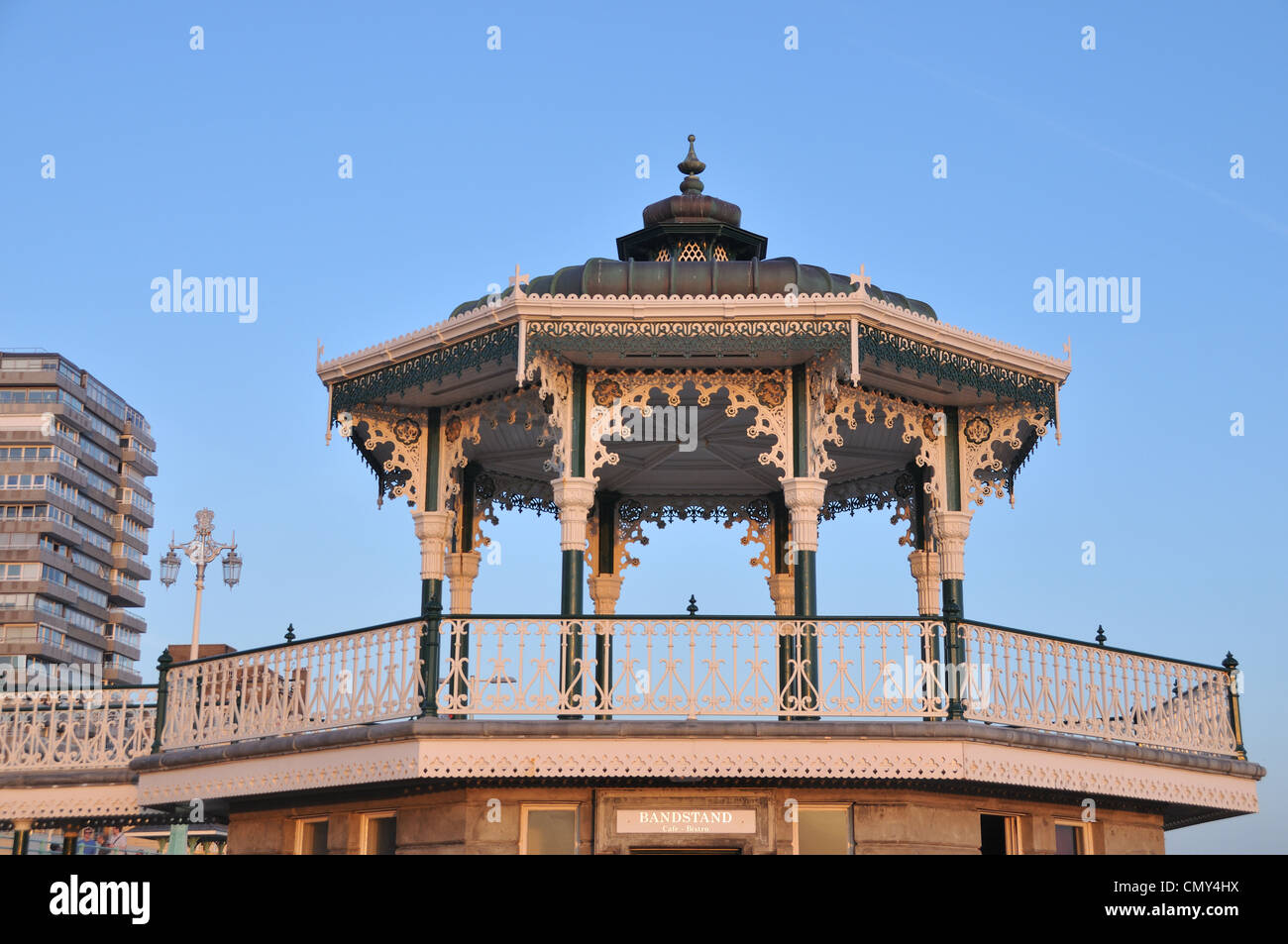 Renovated Victorian Brighton Bandstand (Birdcage) at dusk, Brighton seafront, East Sussex, UK Stock Photo