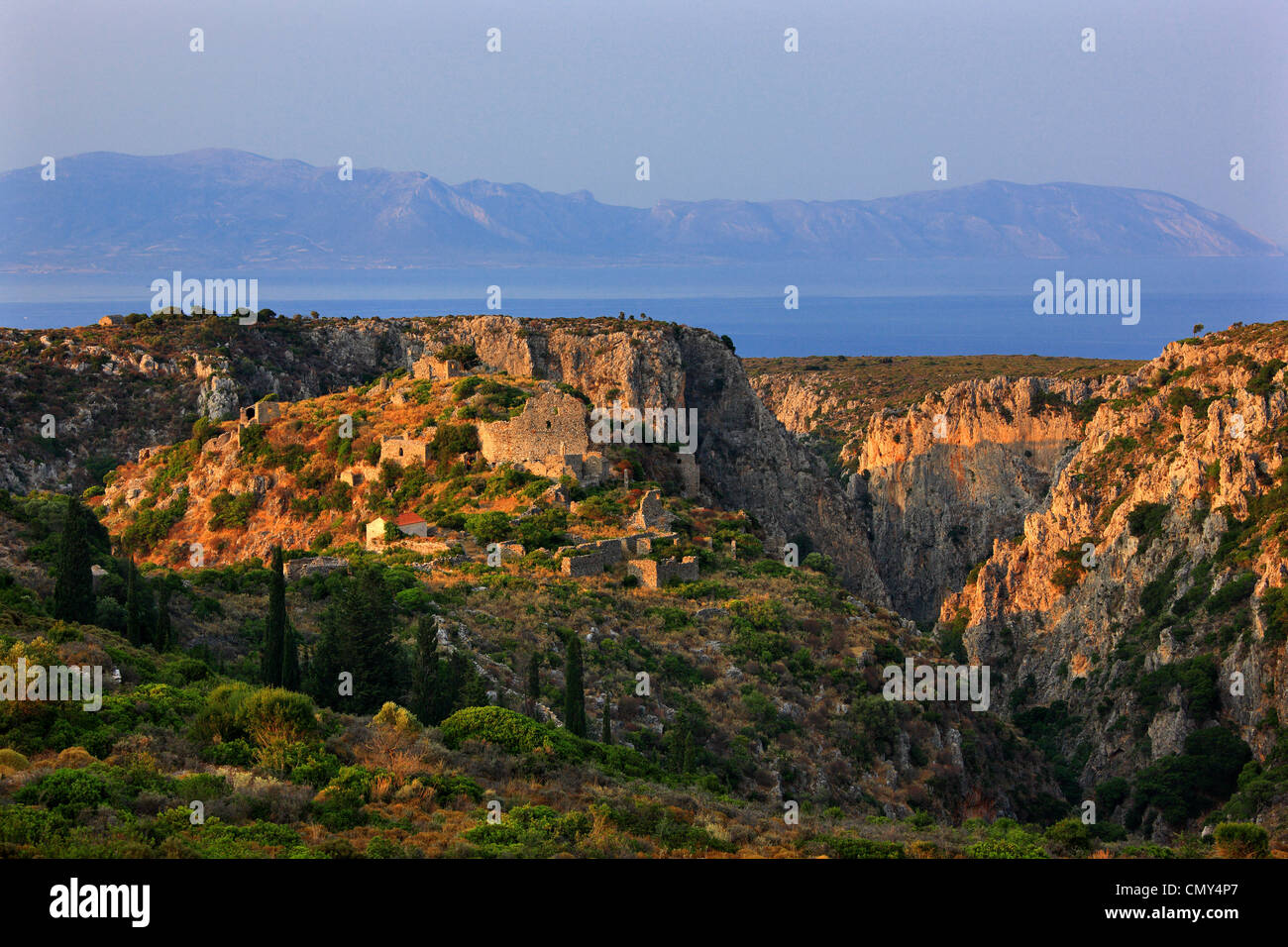 The ruins of the castle of Palaiochora, old 'capital' of Cythera ('Kythira') island, Greece. Stock Photo