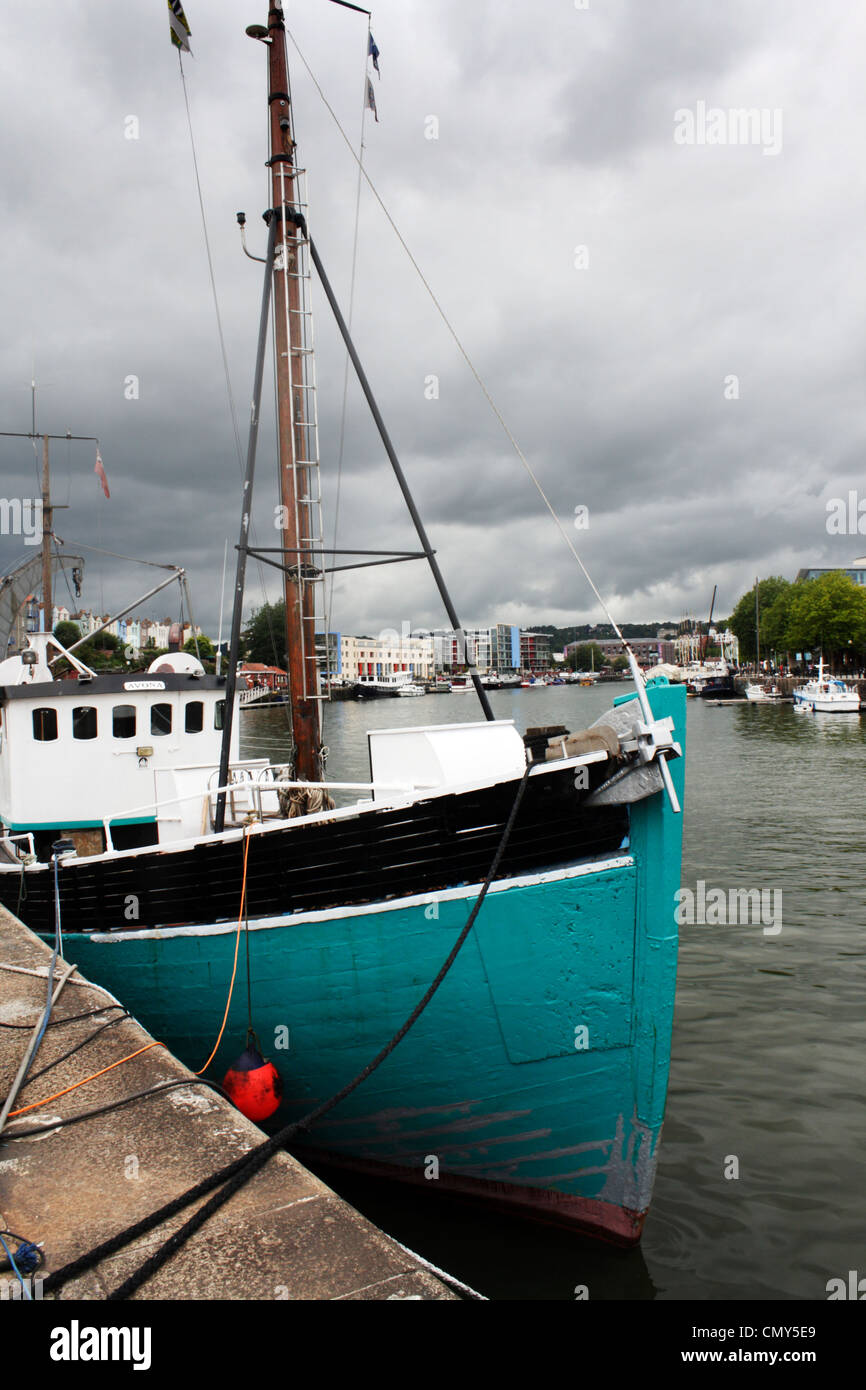 Boats moored in the redeveloped docks at Bristol in the county of Avon, England Stock Photo