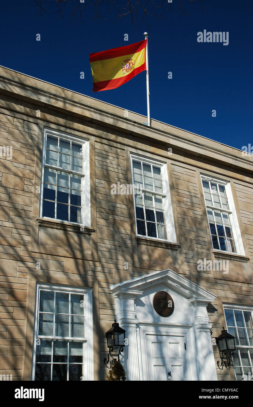 Front of Spanish Embassy building with flag in Ottawa Canada Stock