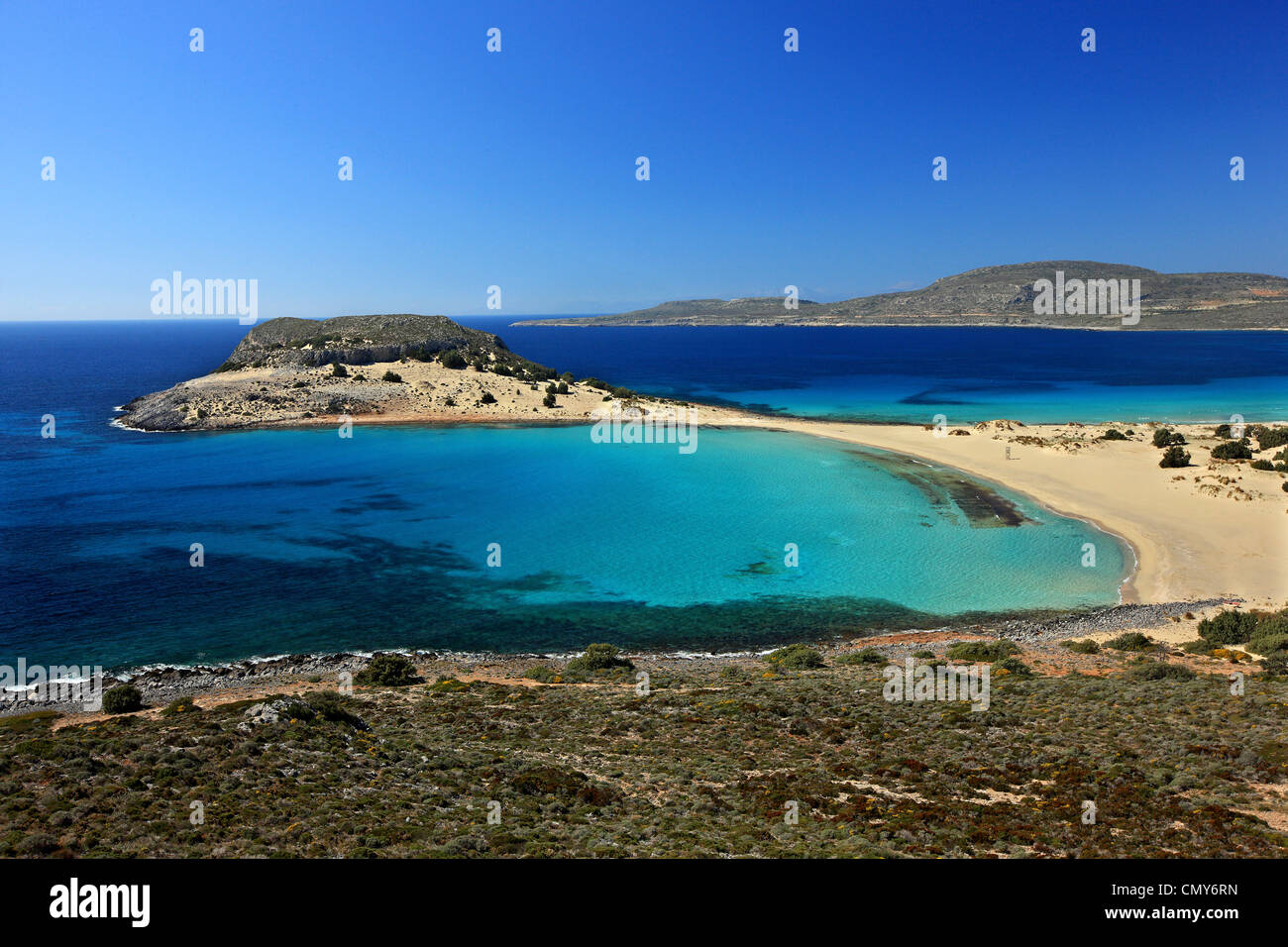 The famous 'double' beach known as 'Simos' in Elafonisos island, Lakonia, Peloponnese, Greece. Stock Photo