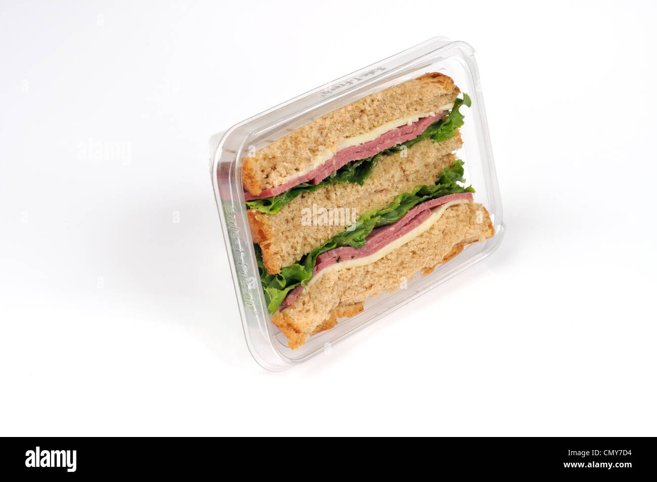 Salami and cheese takeaway sandwich on whole wheat bread Stock Photo