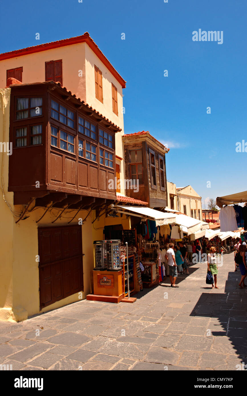Shops in the Turkish Bizaar quater of Rhodes, Greece, UNESCO World Heritage Site Stock Photo