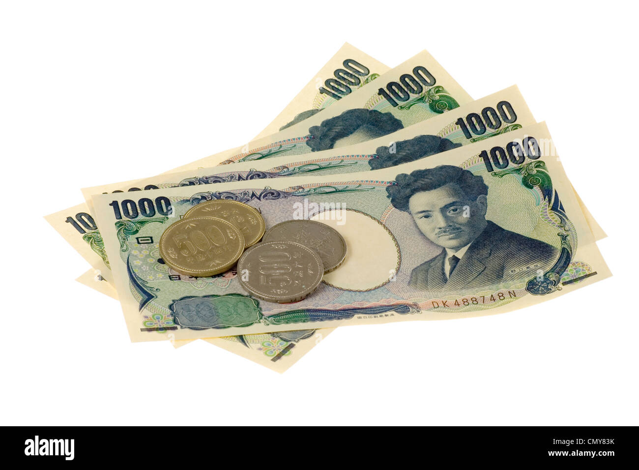 Japanese currency isolated on white background Stock Photo - Alamy