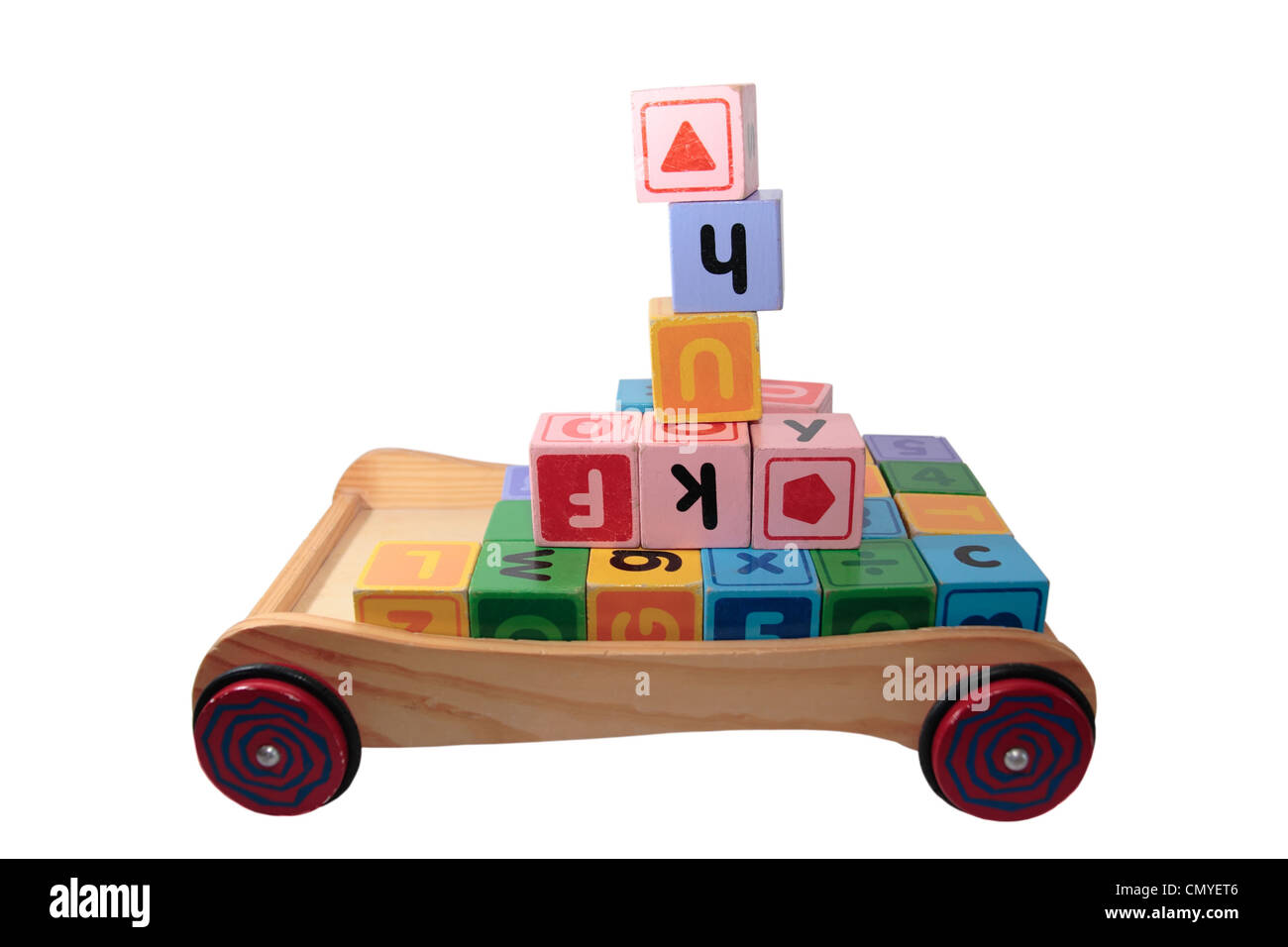 childrens toy letter building blocks all together in a toy cart