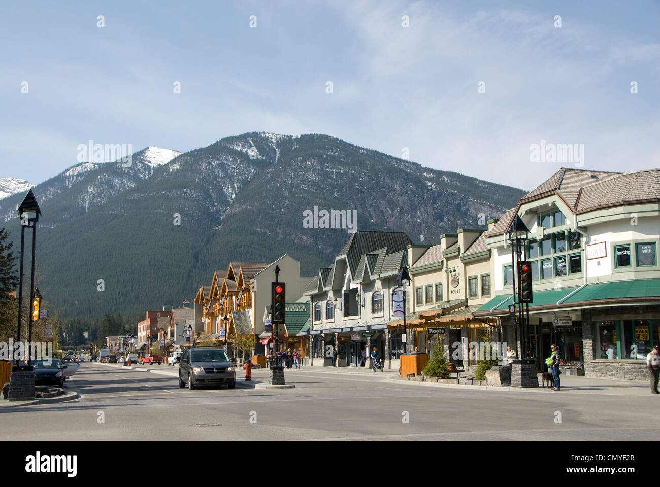 Banff Avenue, main street, Banff, Alberta, Canada Stock Photo