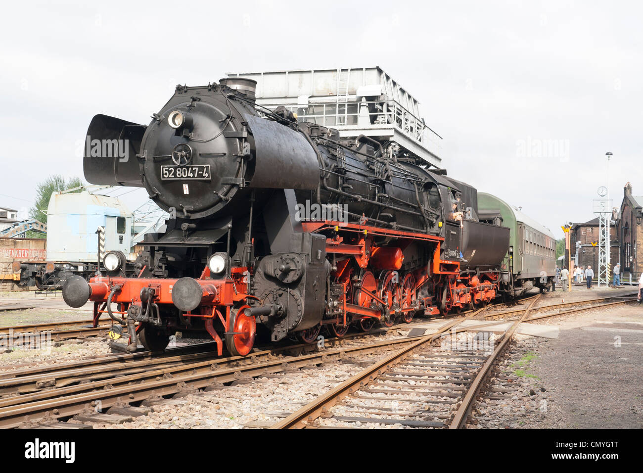 A German steam locomotive at Hilbersdorf Steam Shed near Chemnitz, Germany Stock Photo