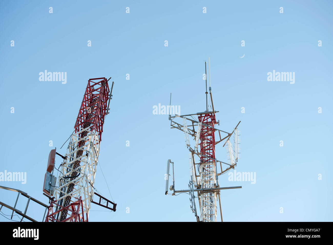 communication towers in the sierra de mijas mountains Stock Photo