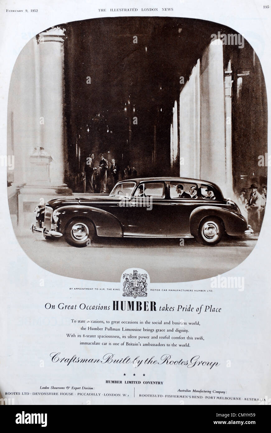 Humber car advert in The Illustrated London News 23/2/52 Stock Photo