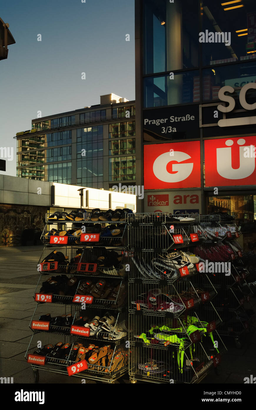 Bargain bin with shoes, Dresden, Germany - Mar 2011 Stock Photo