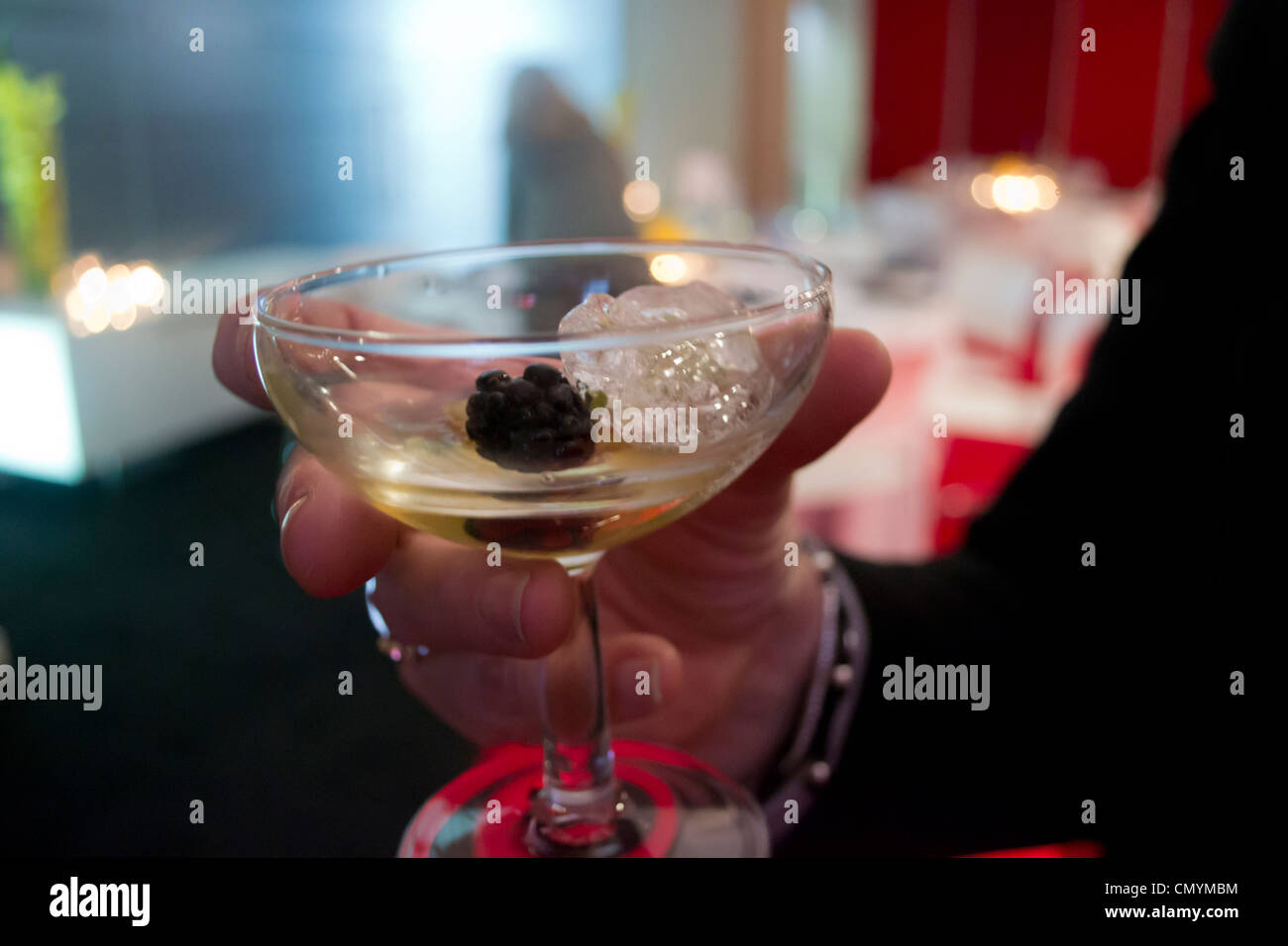 Raising a toast with a cocktail made from Martini Gold. Stock Photo