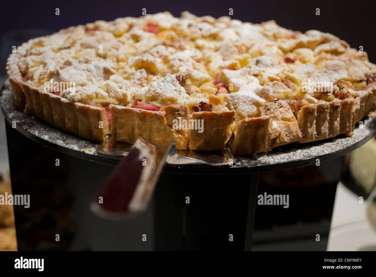 A freshly-baked pie ready to be served - help yourselves! Stock Photo