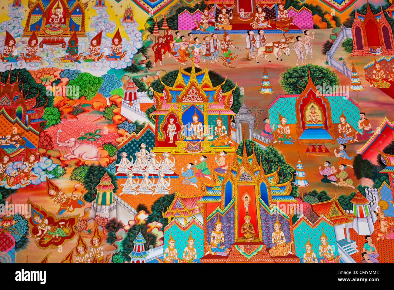 Thailand, Trat Province, Koh Chang, Salak Phet Bay, Wat Salak Phet, Interior Wall Decoration Stock Photo