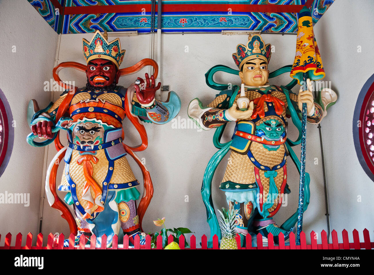 China, Hong Kong, Tsuen Wan, Western Monastery, Temple Guardian Gods Stock Photo