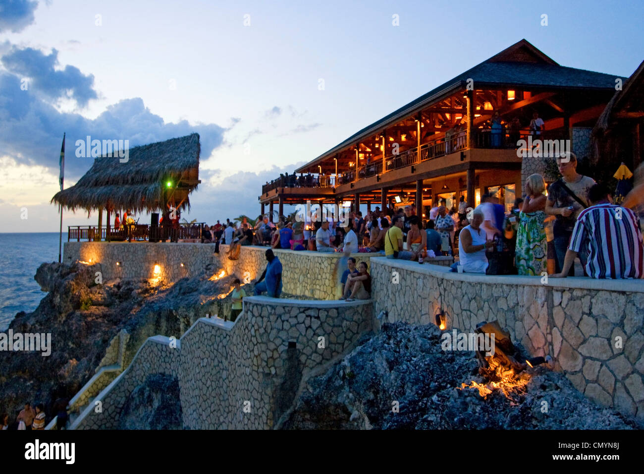 Jamaica Negril Ricks Cafe open air bar viewpoint at sunset Stock Photo