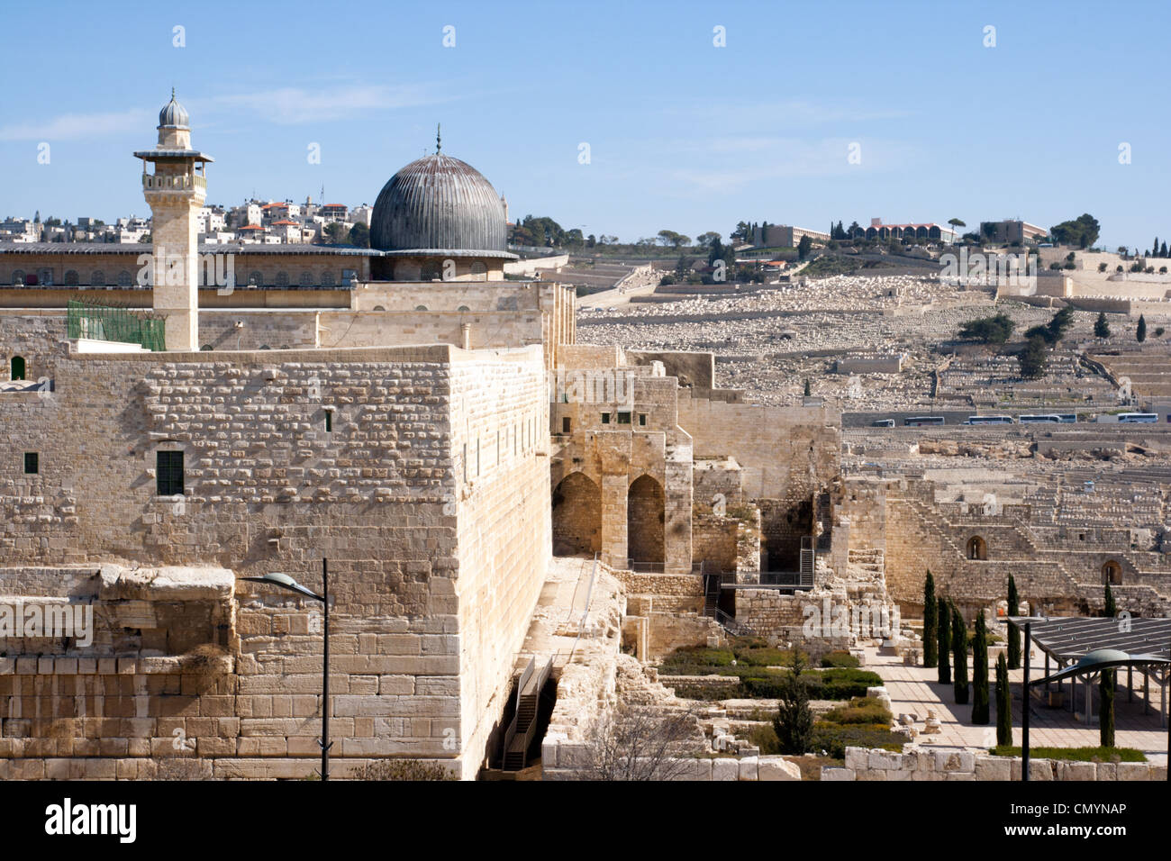 View from the Old City walls on the Mount of Olives in East Jerusalem