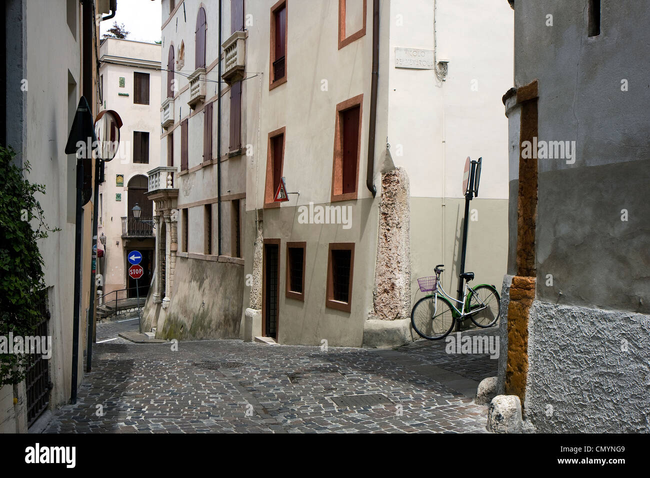 Italian street in the town Bassano del Grappa Stock Photo Alamy