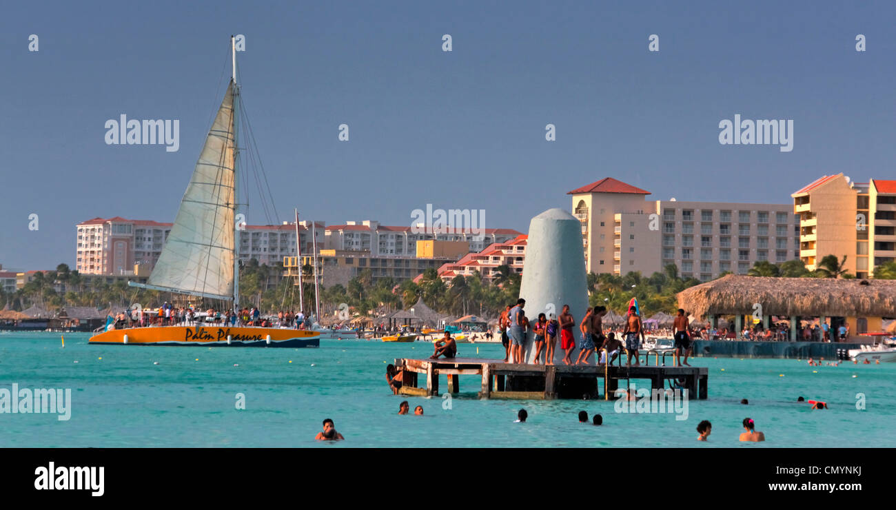 Aruba, Palm Beach, West Indies, Dutch Carribean, Central America, Palm Pleasure Catamaran Stock Photo