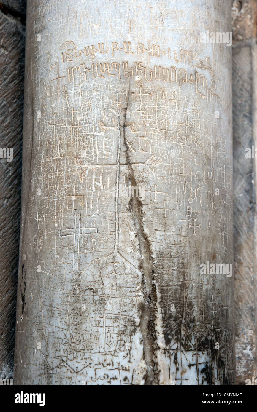 Crusader marks on a pillar outside the Church of the Holy Sepulchre in